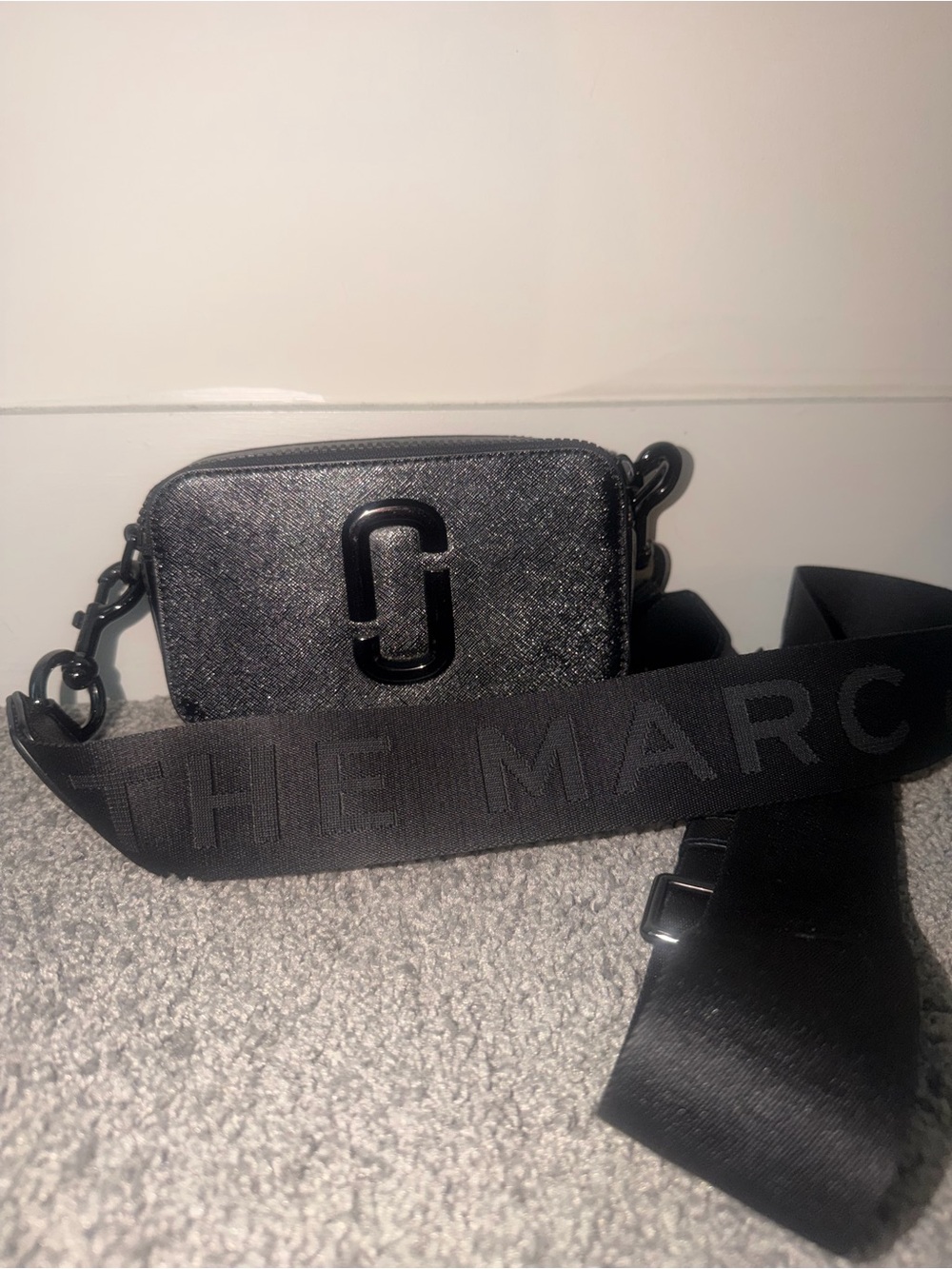 Marc Jacobs The Snapshot Metallic Black Crossbody Bag